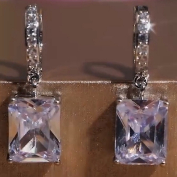 STERLING SILVER CRYSTAL DANGLE EARRINGS - Picture 3 of 14